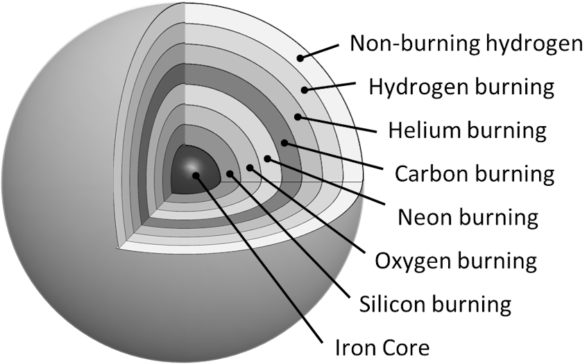 The onion-like burning stages of a giant star